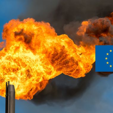 Flaring image with EU flag and blue sky